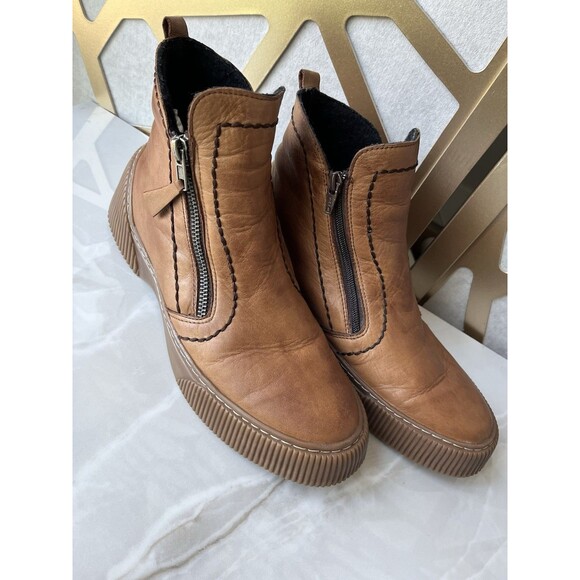 SPRING STEP KELKO Zip Flat Ankle BOOTS Bootie Leather Tan Sz 41 Us 9.5 10 - Picture 4 of 14